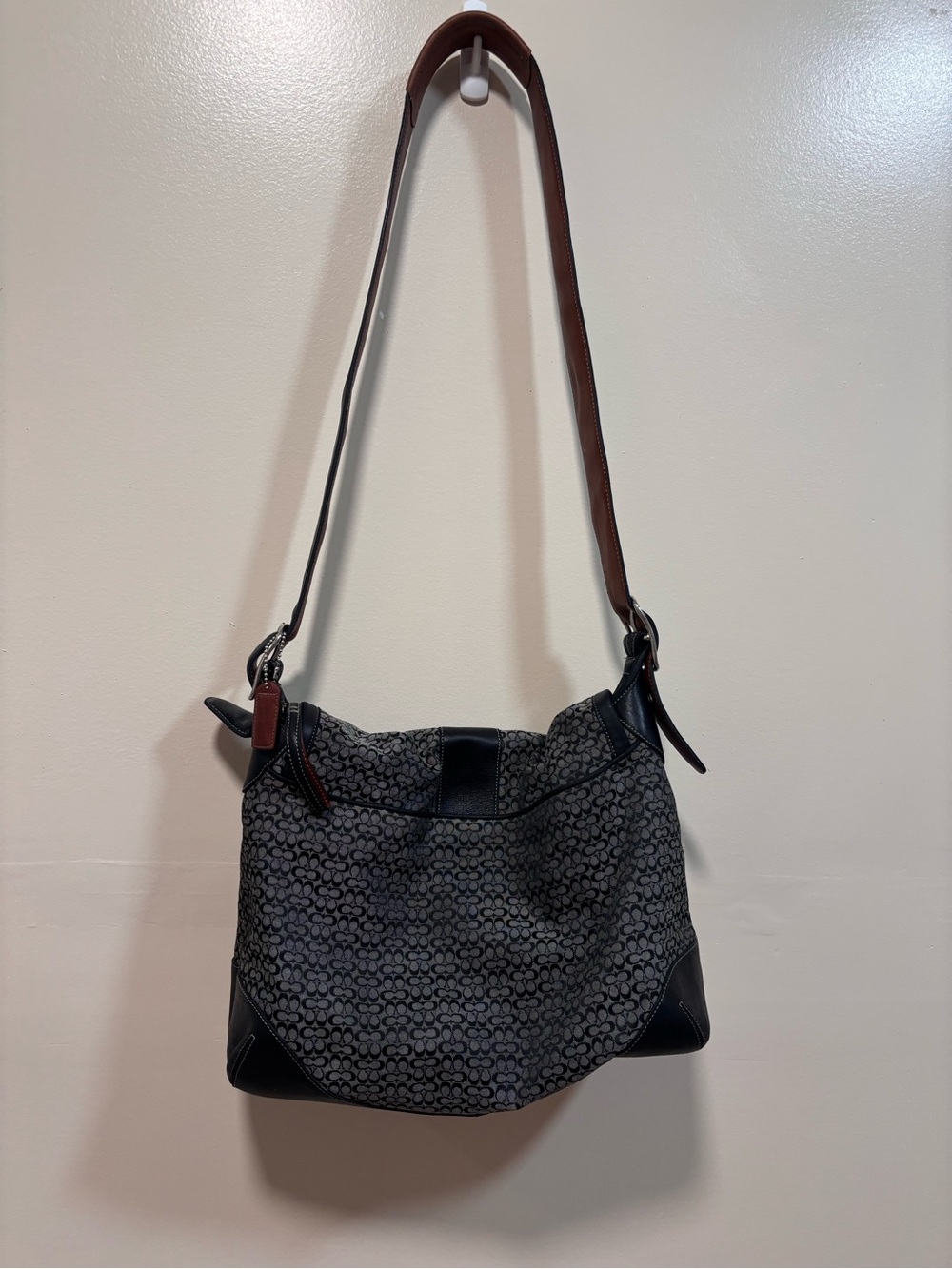 COACH Signature Black Grey Jacquard & Leather Crossbody Saddle Bag - Picture 5 of 14
